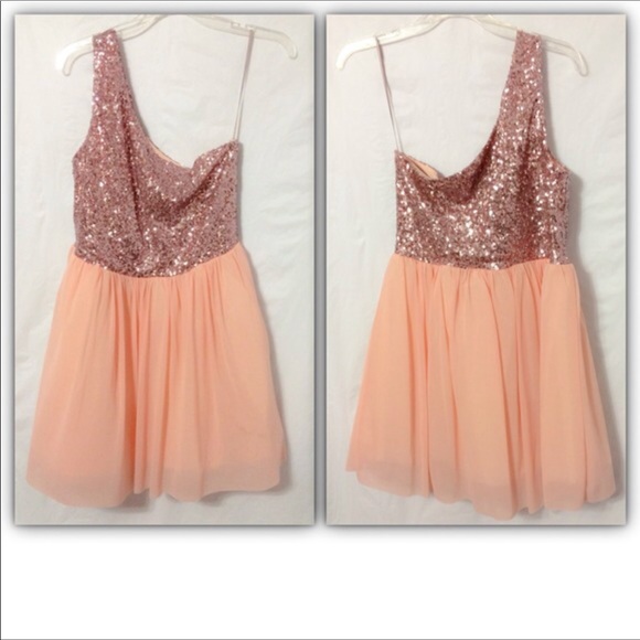 ASOS Dresses & Skirts - ASOS One shoulder rose gold sequin dress, sz. 10